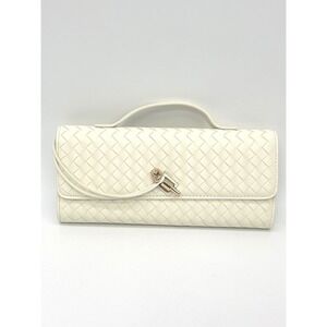 Few Moda East West Woven Clutch Bag Crossbody Cream Toggle Minimalist Chic Vegan